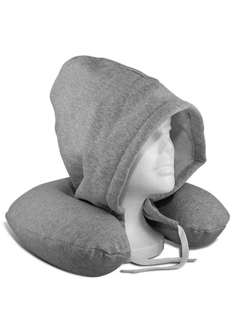 Soft Comfortable Hooded Airplane U Shape Travel Pillow and Neck Support Cushion with Hoodie - Image 2