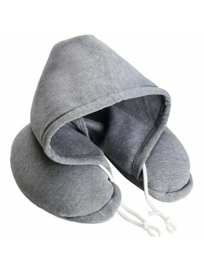 Soft Comfortable Hooded Airplane U Shape Travel Pillow and Neck Support Cushion with Hoodie - Image 1