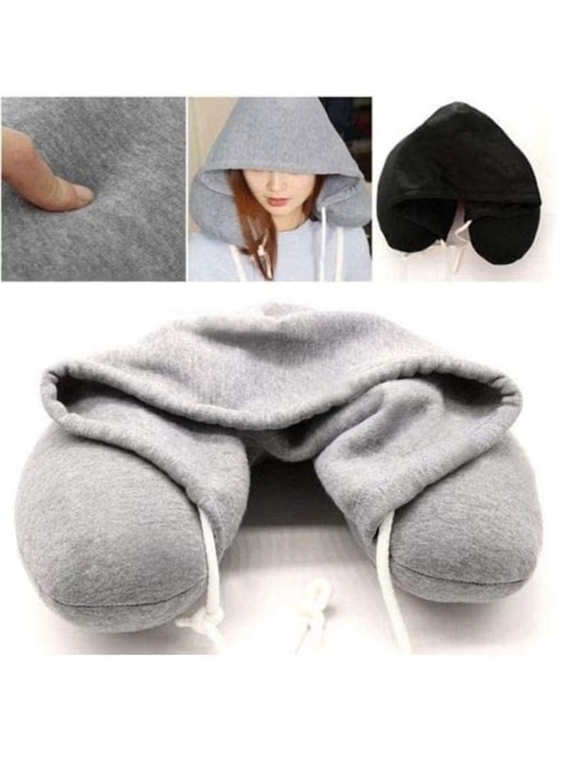 Soft Comfortable Hooded Airplane U Shape Travel Pillow and Neck Support Cushion with Hoodie - Image 4