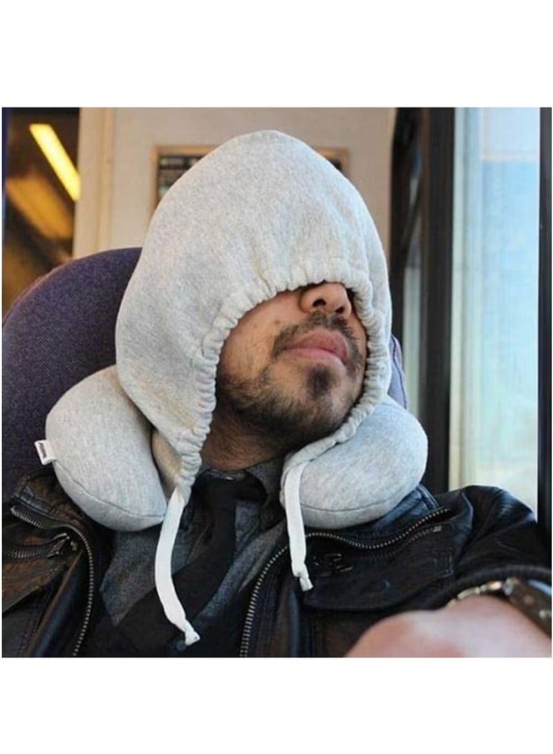 Soft Comfortable Hooded Airplane U Shape Travel Pillow and Neck Support Cushion with Hoodie - Image 5