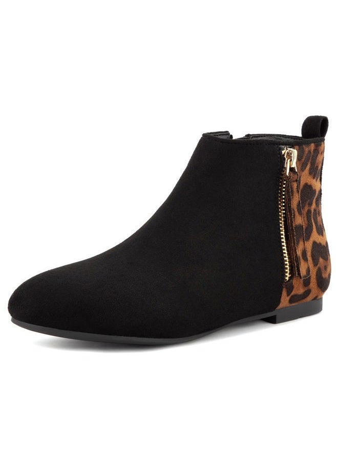 MaxMuxun Women's Ankle Boots Flat Low Heel Zipper/Chelsea Booties Winter Fall Fashion Boots, Zipper Leopard, 6.5 - Image 1