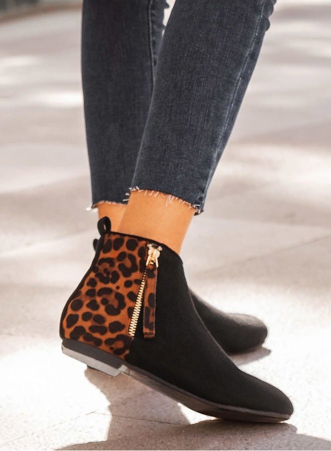 MaxMuxun Women's Ankle Boots Flat Low Heel Zipper/Chelsea Booties Winter Fall Fashion Boots, Zipper Leopard, 6.5 - Image 3
