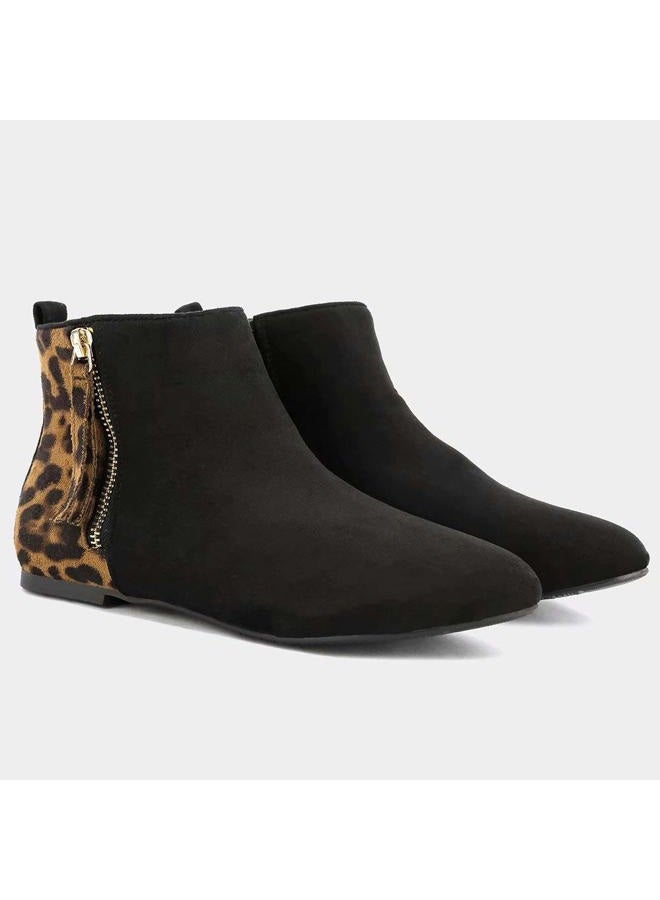 MaxMuxun Women's Ankle Boots Flat Low Heel Zipper/Chelsea Booties Winter Fall Fashion Boots, Zipper Leopard, 6.5 - Image 4