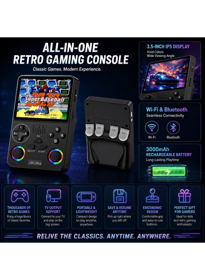 Handheld Retro Gaming Console, 3.5-Inch IPS Display, Wi-Fi and Bluetooth, 3000mAh Battery, Portable Gaming Device with Rechargeable Battery, Black - Image 3