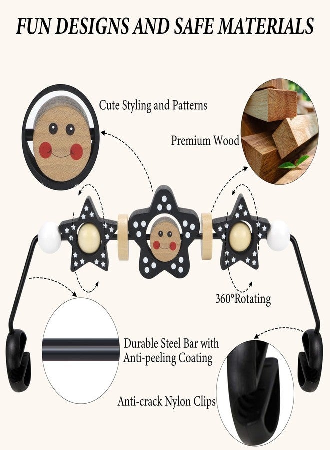 seeykey Bouncer Toy Bar, Wooden Baby Bouncer Toy Bar Compatible with Baby Bjorn Bouncer, 360°Rotating Baby Sensory Toy, Exciting Design for Curious Babies (Black and White Flower) - Image 4