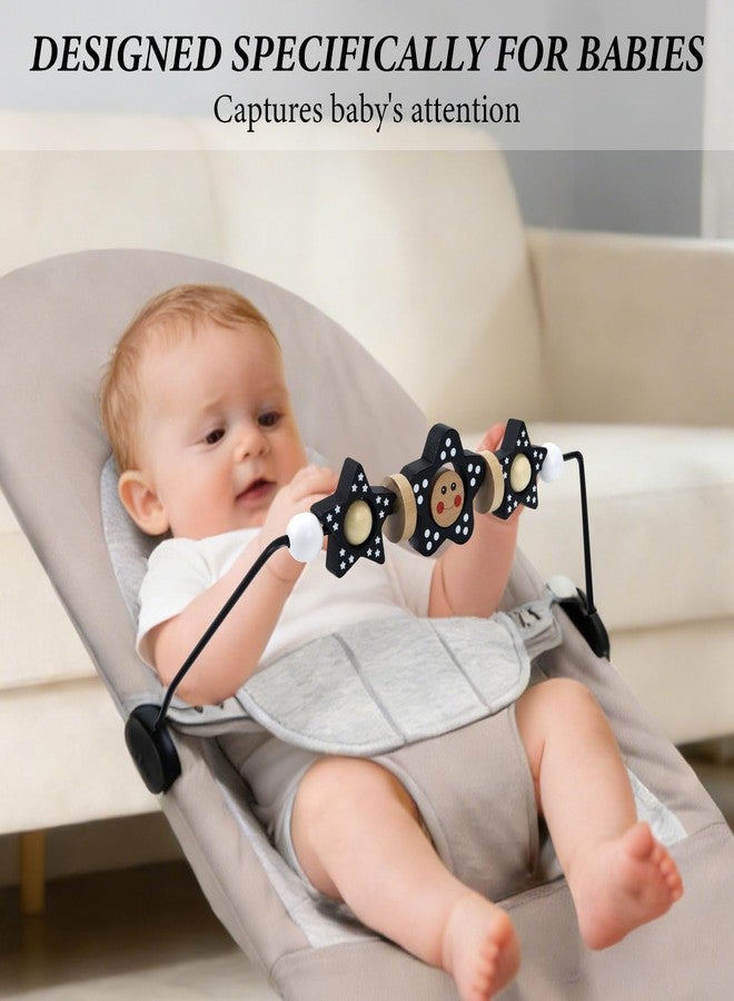 seeykey Bouncer Toy Bar, Wooden Baby Bouncer Toy Bar Compatible with Baby Bjorn Bouncer, 360°Rotating Baby Sensory Toy, Exciting Design for Curious Babies (Black and White Flower) - Image 2