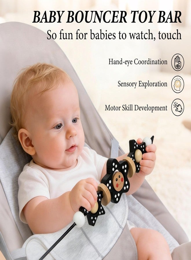 seeykey Bouncer Toy Bar, Wooden Baby Bouncer Toy Bar Compatible with Baby Bjorn Bouncer, 360°Rotating Baby Sensory Toy, Exciting Design for Curious Babies (Black and White Flower) - Image 3
