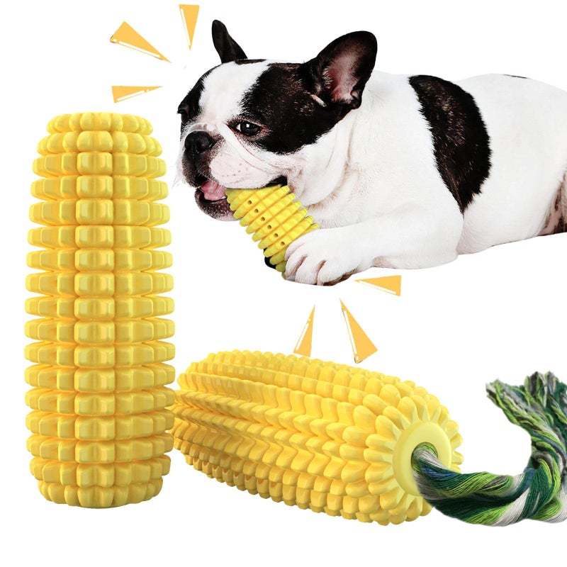 Mloowa Dog Chew Toys for Aggressive Chewers,Corn Interactive Squeaky Dog Toys for Puppy Medium Breed,Tough Rubber Dental Chew Dog Toys - Image 1