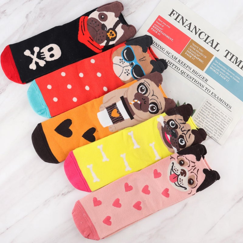 Jeasona Women's Cat Socks Cat Gifts Cute Animal Socks Dog Owl Gifts for Women (Multicolored Pug) - Image 4