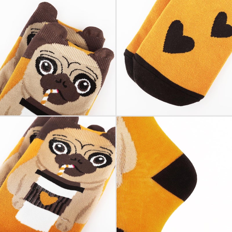 Jeasona Women's Cat Socks Cat Gifts Cute Animal Socks Dog Owl Gifts for Women (Multicolored Pug) - Image 5