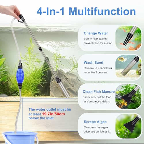 fishkeeper Quick Aquarium Siphon Pump Gravel Cleaner 256GPH 80GPH Adjustable Powerful Fish Tank Vacuum Gravel Cleaning Kit for Aquarium Water Changer Sand Cleaner Dirt Removal - Image 3