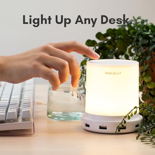 Macally Small Touch Lamps for Nightstand - Bedside Lamp with USB Port - 3 Way Dimmable Short Table Lamp for Small Spaces - Use as Night Light and Charger in Bedroom - Image 2
