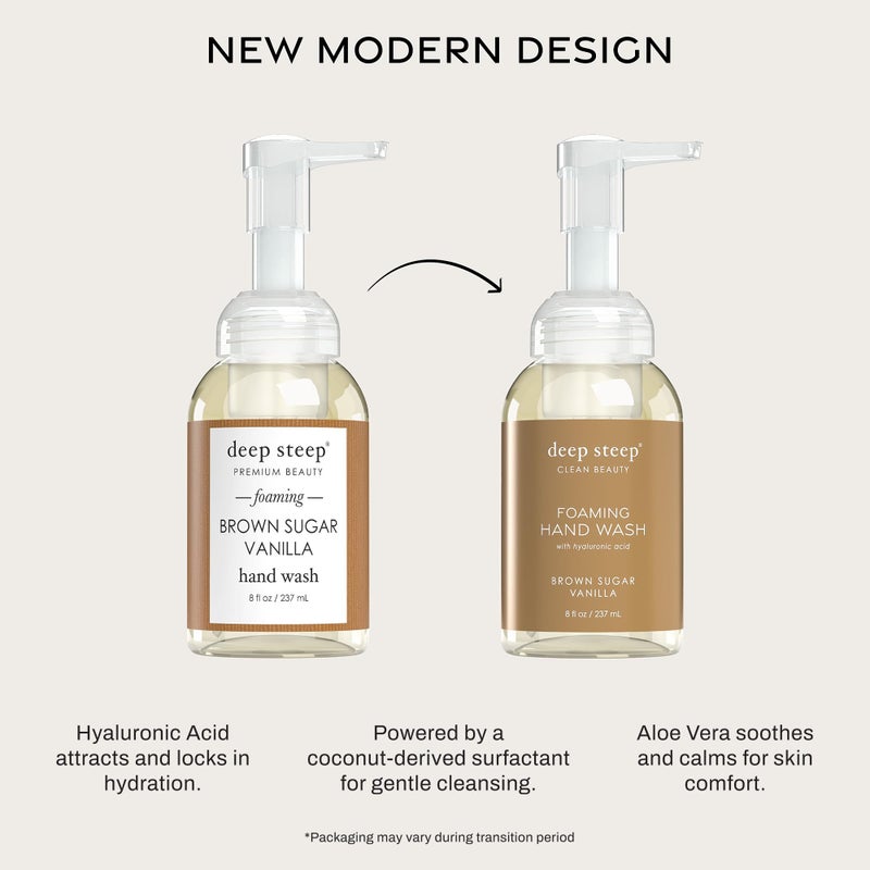 Deep Steep Foaming Hand Wash, Brown Sugar Vanilla, 8 oz â€“ Gentle Cleanser with Aloe, Argan Oil, Shea Butter & Hyaluronic Acid â€“ Vegan, Clean Beauty, Soft & Hydrated Hands - Image 3