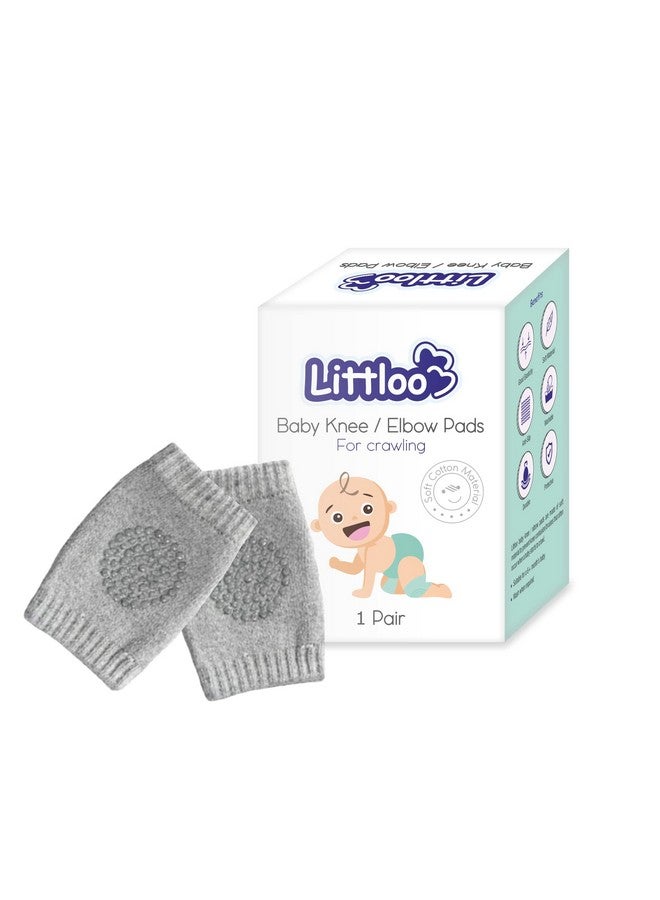 Littloo Baby Safety Protector Knee & Elbow Pads for Anti-Slip Crawling Experience Made with Soft Cotton Elastic and Stretchable, Provides Cushion & Knee Protection for Toddlers and Infants (Grey) - Image 1