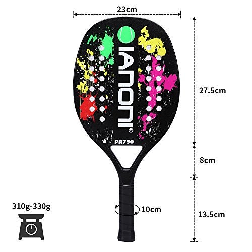 IANONI Beach Tennis Racket, Carbon Fiber Grit Face with EVA Memory Foam Core Beach Tennis Racket (Black) - Image 5
