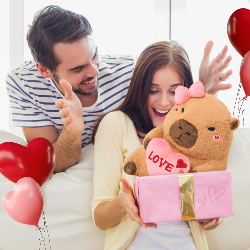 Ditucu Original Love Capybara Plush with Holding Heart 11 inch Cute Bow Stuffed Animal Soft Plushies Toys Romantic Sweet Valentine's Day Gifts for Kids Girlfriend Brown - Image 2