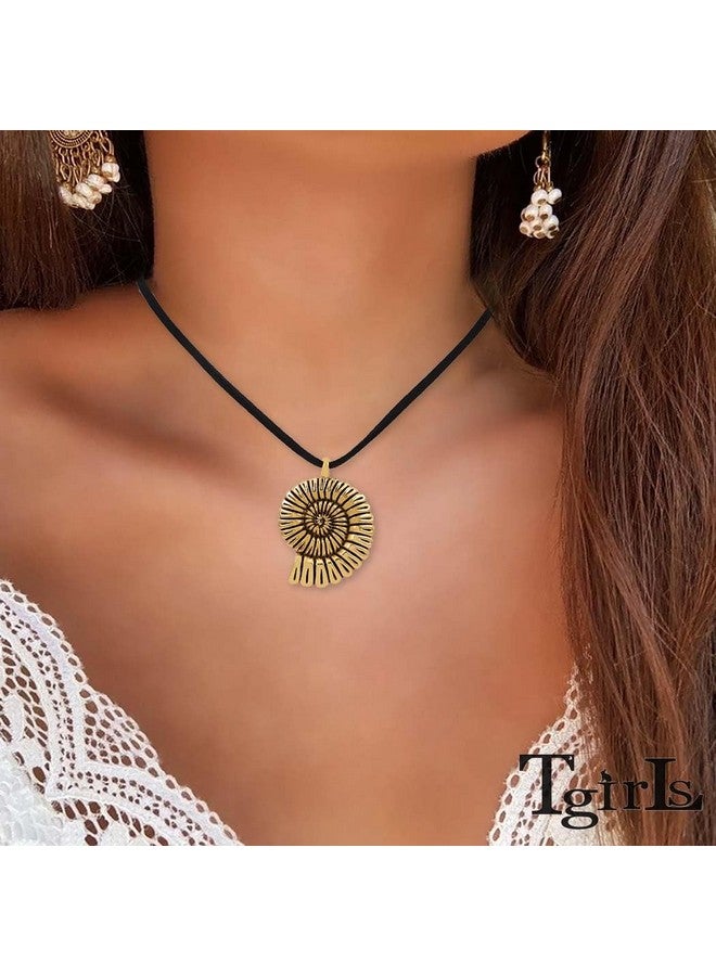 Tgirls Boho Conch Shell Necklace Chain Seashell Pendant Necklace Vintage Leather Suede Choker Necklaces For Women (Gold) - Image 4