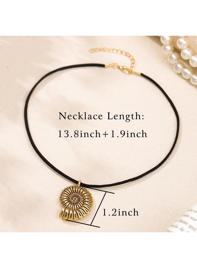Tgirls Boho Conch Shell Necklace Chain Seashell Pendant Necklace Vintage Leather Suede Choker Necklaces For Women (Gold) - Image 5