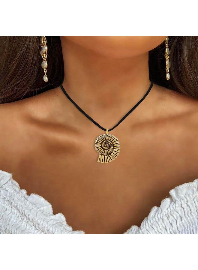 Tgirls Boho Conch Shell Necklace Chain Seashell Pendant Necklace Vintage Leather Suede Choker Necklaces For Women (Gold) - Image 2