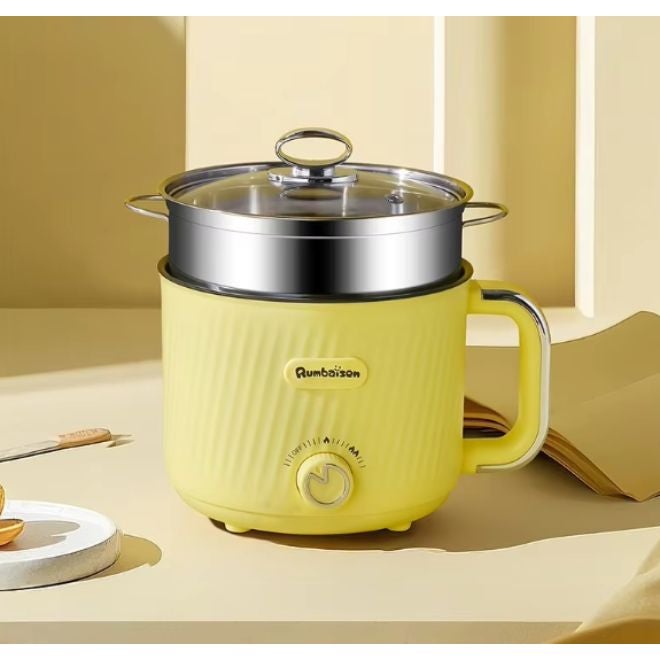 senbowe 1.8L Electric Hot Pot with Steamer and Temperature Control Non-Stick Electric Cooker Shabu Shabu, Electric Skillet,Frying Pan,Electric Saucepan,for Noodles, Egg, Steak, Sauté, Steam, Oatmeal and Soup,  Yellow - Image 1