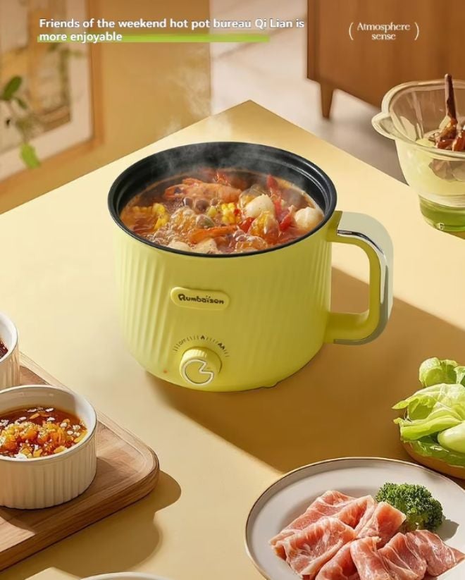 senbowe 1.8L Electric Hot Pot with Steamer and Temperature Control Non-Stick Electric Cooker Shabu Shabu, Electric Skillet,Frying Pan,Electric Saucepan,for Noodles, Egg, Steak, Sauté, Steam, Oatmeal and Soup,  Yellow - Image 5