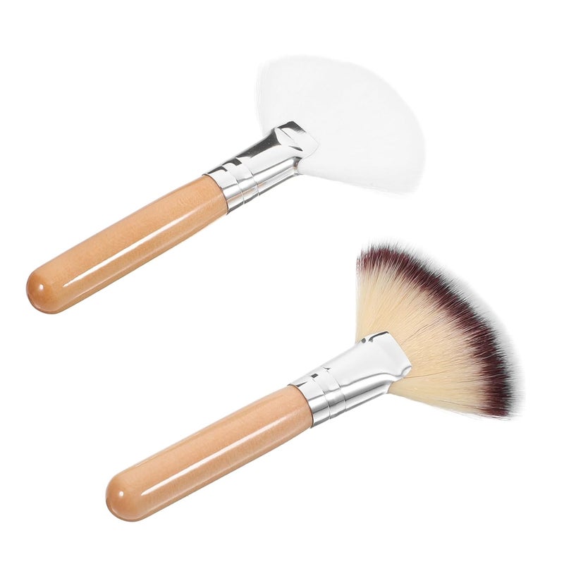 2Pcs Long Handle Fan Makeup Brush for Women Soft Synthetic Bristles for Powder Foundation Blush Concealer Multi Functional Cosmetic Applicator with Comfortable Durable Handle for - Image 1