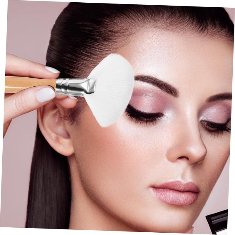 2Pcs Long Handle Fan Makeup Brush for Women Soft Synthetic Bristles for Powder Foundation Blush Concealer Multi Functional Cosmetic Applicator with Comfortable Durable Handle for - Image 5