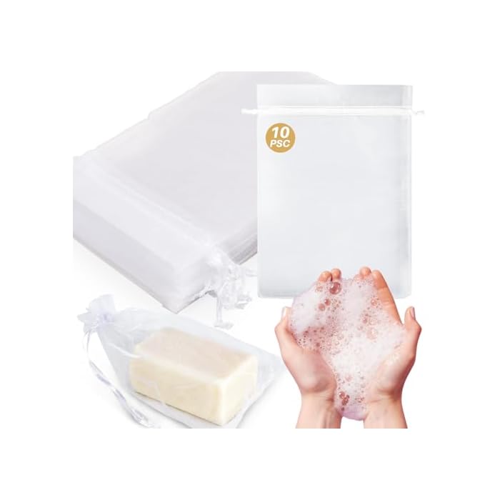 10 Mesh Soap Bags for Soap Bars - RAQEHO 4"X6" Hanging Dry Organza Bags Bar Soap Pouch Saver Bag Sock Bar Scrubber Pouch Exfoliating Foaming Net Mesh Exfoliating Net Shower Washing Body Gift Packaging