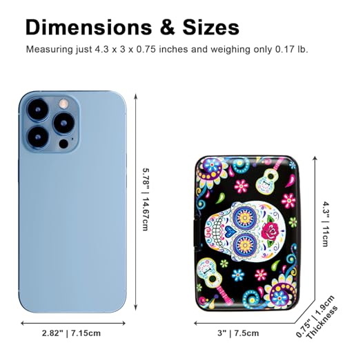 Kaabao Credit Card Holder Small RFID Blocking Wallet Business Metal Slim Mini Aluminum Hard Case for Women Men Gift (B Sugar Skull) - Image 5