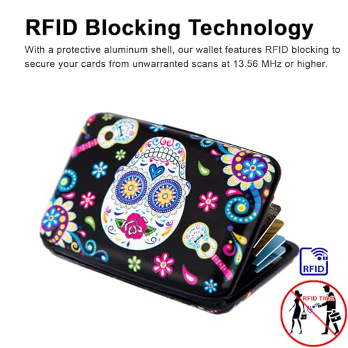 Kaabao Credit Card Holder Small RFID Blocking Wallet Business Metal Slim Mini Aluminum Hard Case for Women Men Gift (B Sugar Skull) - Image 3