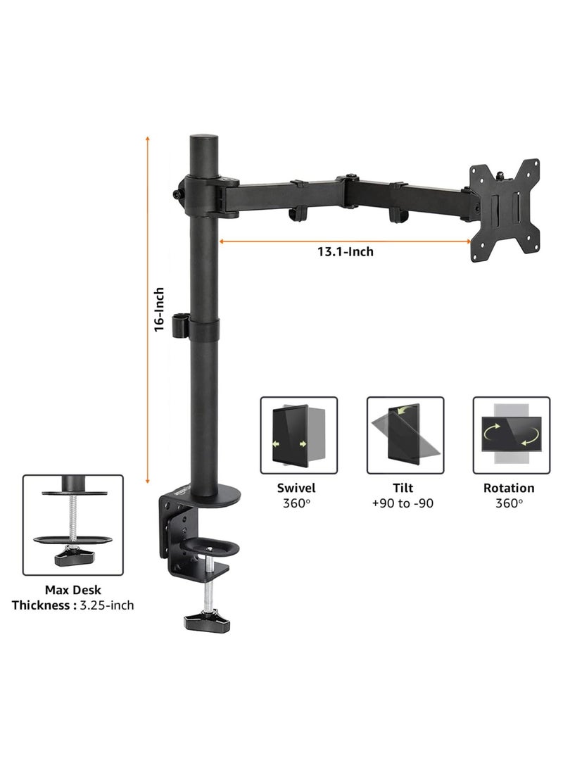 AROAQ Single Computer Monitor Stand – Height Adjustable Desk Arm Mount, Steel - Image 2