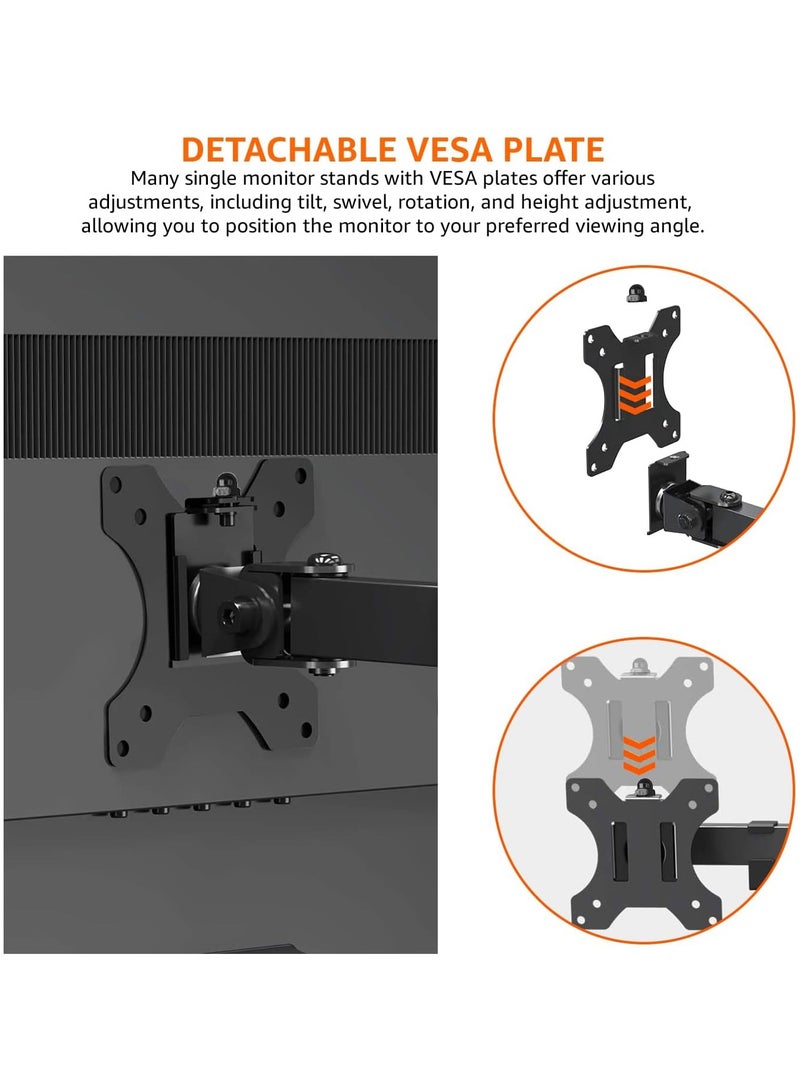 AROAQ Single Computer Monitor Stand – Height Adjustable Desk Arm Mount, Steel - Image 5
