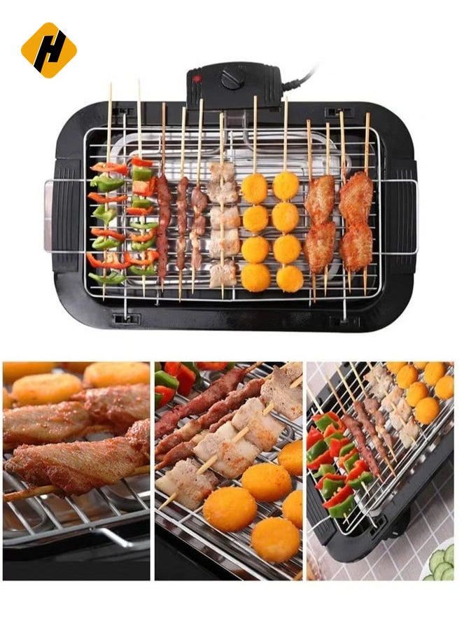 HuHa - Smokeless Indoor/Outdoor Electric Grill Portable Tabletop Grill Kitchen BBQ Grills Adjustable Temperature Control,Removable Water Filled Drip Tray,2000W,Black（EU Plug） - Image 1