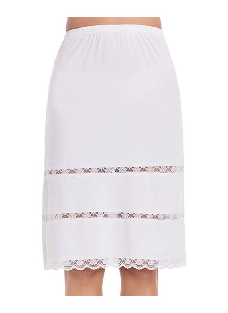 SYOSI Half Slips for Women Underskirt Short Mini Skirt with Floral Lace Trim Milk Silk White Lace Patchwork Lining Skirt (M Size: Waist 25 x Hem 35 Inches, White) - Image 5