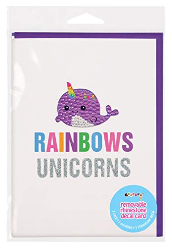 iscream Colorful 'Rainbows and Unicorns' Greeting Card with Removable Rhinestone Narwhal Decal and Envelope - Image 3