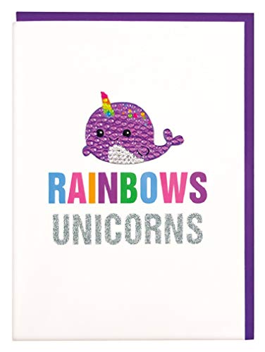 iscream Colorful 'Rainbows and Unicorns' Greeting Card with Removable Rhinestone Narwhal Decal and Envelope - Image 5
