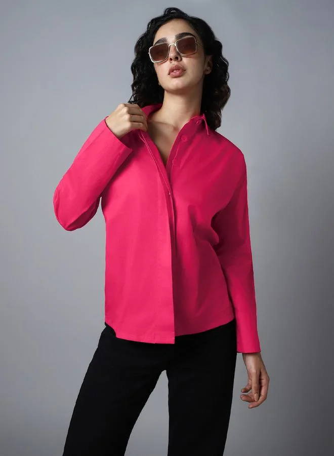 High Star Solid Concealed Placket Regular Fit Shirt
