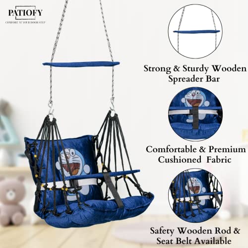 Patiofy Baby Jhula Swing - Hanging Indoor & Washable, Ideal For 1-5 Years With Safety Belt - Blue Metal, 15 Cm - Image 5