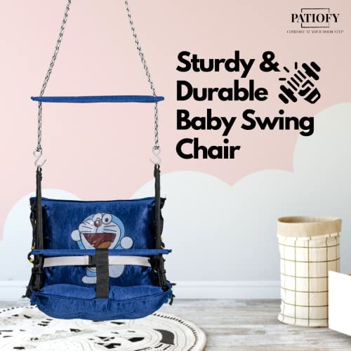 Patiofy Baby Jhula Swing - Hanging Indoor & Washable, Ideal For 1-5 Years With Safety Belt - Blue Metal, 15 Cm - Image 3