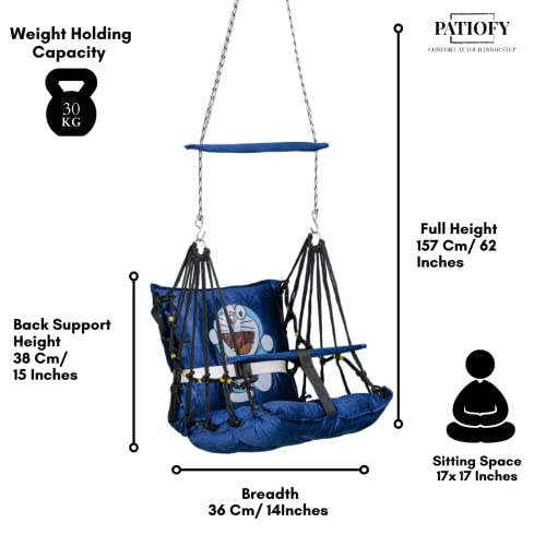 Patiofy Baby Jhula Swing - Hanging Indoor & Washable, Ideal For 1-5 Years With Safety Belt - Blue Metal, 15 Cm - Image 4