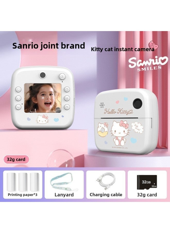 Generic Sanli Joinly Jointed With The Koromi Big Ear Dog Melody Camera Instant To Print Camera Gifts For Children-Color:[kitty Cat Printer (32g Memory) + Printing Paper * 3 + Lanyard + Charging Cable + Instructions  - Image 1