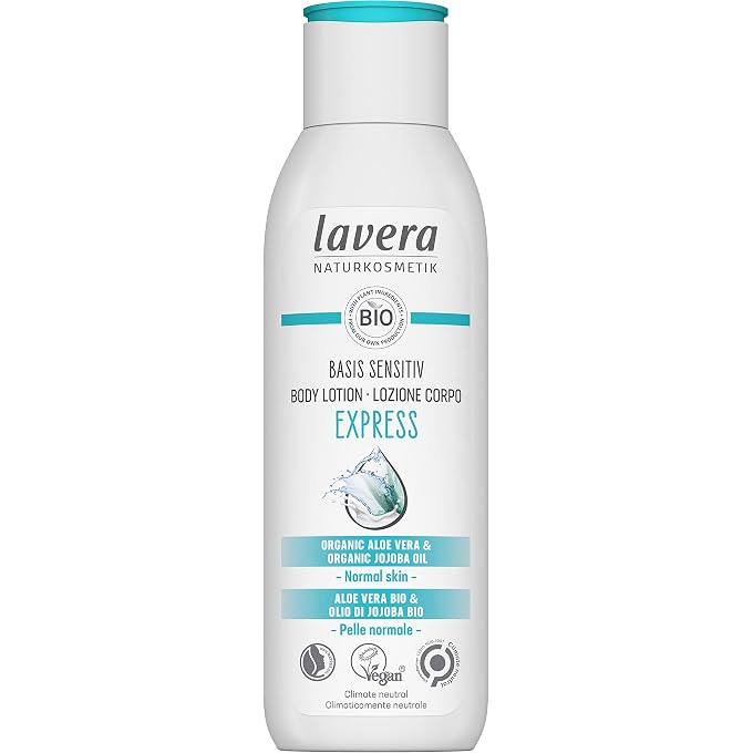 lavera Basis Sensitiv Body Lotion Express - Natural Cosmetics - Vegan - Organic Aloe Vera & Organic Jojoba Oil - Certified - 250ml, White - Image 1