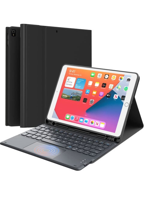 iPad Keyboard 9th Generation Keyboard for iPad 8th Generation 7th Gen 10.2/10.5 Inch Smart Trackpad Detachable Wireless with Pencil Holder Flip Stand Keyboard Case Black Color
