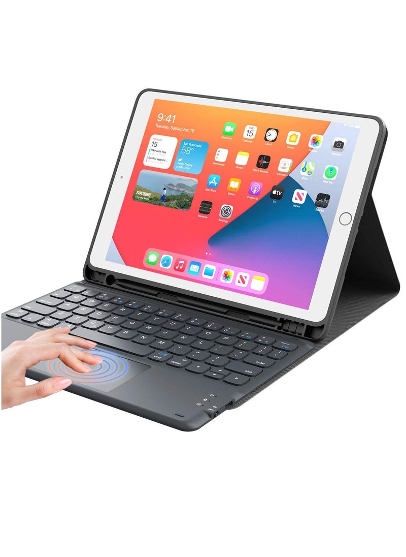 Generic - iPad Keyboard 9th Generation Keyboard for iPad 8th Generation 7th Gen 10.2/10.5 Inch Smart Trackpad Detachable Wireless with Pencil Holder Flip Stand Keyboard Case Black Color - Image 1