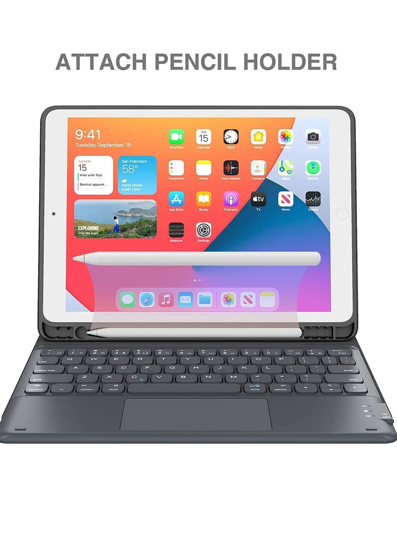 Generic - iPad Keyboard 9th Generation Keyboard for iPad 8th Generation 7th Gen 10.2/10.5 Inch Smart Trackpad Detachable Wireless with Pencil Holder Flip Stand Keyboard Case Black Color - Image 1