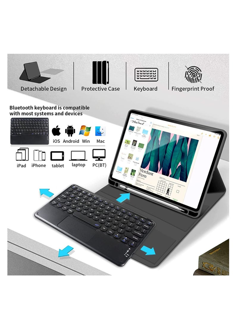Generic - iPad Keyboard 9th Generation Keyboard for iPad 8th Generation 7th Gen 10.2/10.5 Inch Smart Trackpad Detachable Wireless with Pencil Holder Flip Stand Keyboard Case Black Color - Image 1