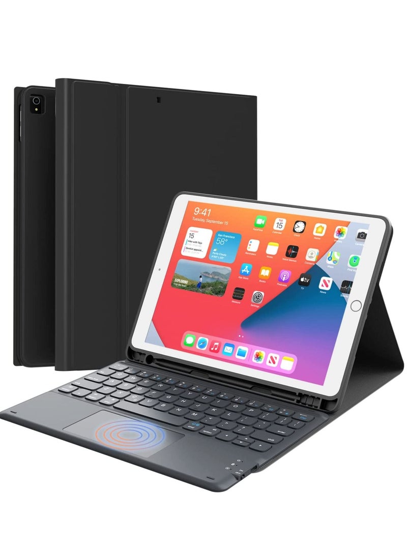 Generic - iPad Keyboard 9th Generation Keyboard for iPad 8th Generation 7th Gen 10.2/10.5 Inch Smart Trackpad Detachable Wireless with Pencil Holder Flip Stand Keyboard Case Black Color - Image 1