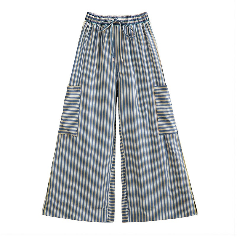 Women Striped Versatile High Matchability Pair With All Tops And Shoes Casual Pants Trousers S Blue - Image 2