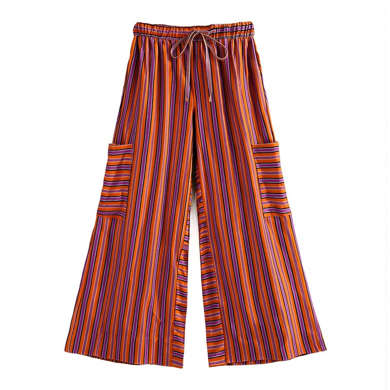 Women Striped Versatile High Matchability Pair With All Tops And Shoes Casual Pants Trousers S Blue - Image 3