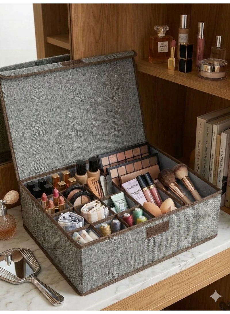 Fabric Storage Box with Lid, Closet Organizer with Dividers, Foldable Clothes Storage Bin for Underwear, Socks, Makeup & Accessories, Wardrobe Organizer Box 33 x 25 x 12 cm. Closet Storage Organizer Set Foldable Clothes Boxes - Image 3